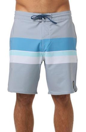 O'Neill Cruzer Stripe Scallop Swim Trunks in Light Grey 2 at Nordstrom Rack, Size 30