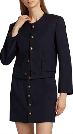 Frame Denim Stretch-Wool Crewneck Jacket In Navy