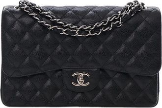Chanel Borsa a spalla Jumbo Classic Double Flap in pelle Caviar 2016-2017 - Nero
