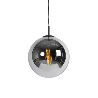 QAZQA Qazqa Art D&eacute;co L&aacute;mpara Colgante Inteligente Negra Con Cristal Ahumado 30 Cm Con Wifi St64 - Pallon Vidrio /acero Esfera /alargada Adecuado Para Led Ma