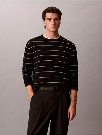 Calvin Klein Mens Merino Stripe Crewneck Sweater - Black - 2XL