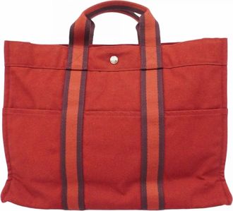 Herm&egrave;s Red Color Canvas Tote Bag (Pre-Owned)
