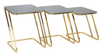 Mauro Ferretti Juego de 3 mesas de metal dorado cm 44x50,5x55,5-39x49x51-34x47x45