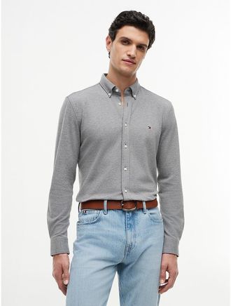 Tommy Hilfiger Mens Slim Fit Lightweight Pique Knit Shirt - Medium Grey Heather - XXL