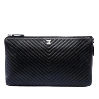 Chanel Pre-owned Quilted Leather Clutch - Dames - Pre-owned - Zwart - Maat: ONE Size Leer