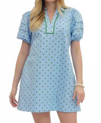 Entro Polka Dot Layered Sleeve Dress In Blue