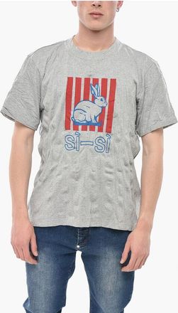 Bottega Veneta Crew-Neck Crumpled-Effect T-Shirt with Front Print size Xl