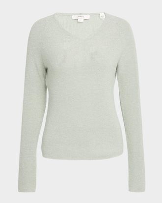 Vince Metallic Ribbed V-Neck Sweater