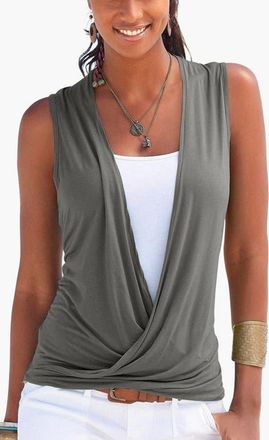 Lascana Womens Sleeveless Wrap Look Top in Olive at Nordstrom, Size 6