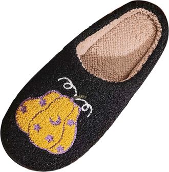 Generic Ladies Slippers Halloween Autumn And Winter Mens And Womens Couples Home Indoor Warm Footwear Seasonal Design For Home Use Cozy Slippers For Women(Bla