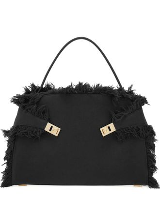 Ferragamo large Hug fringe-detail shoulder bag - women - Fabric/CALFSKIN - One Size - Black