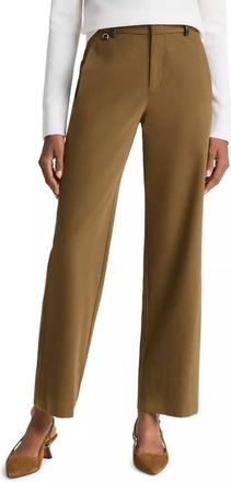 Vince Mid Rise Faux Leather Trim Straight Leg Pant In Olive Grove