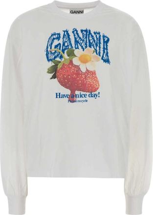 Ganni Oversized T-shirt - Dames - Longsleeves - Wit - L - Katoen - Tops