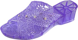 Generic Fashionable Womens Jelly Rhinestone Slippers with Medium Heel and Thick Sole for Casual Comfort (Purple, 6)