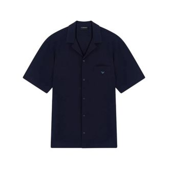 Emporio Armani Loungewear Seersucker Jersey Shirt - Heren - Korte mouwen Overhemden - Blauw - S - Overhemden