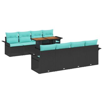 vidaXL Conjunto De Sof&aacute; De Jard&iacute;n 9 Pcs Negro Polirat&aacute;n Vidaxl