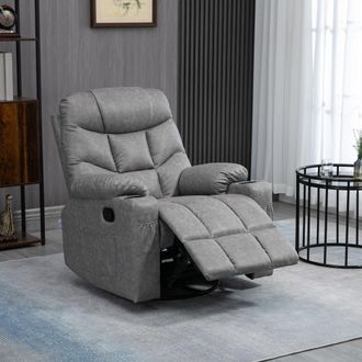 HOMCOM Manual Recliner Chair with Footrest, Cup Holder, Swivel Base in Light Grey