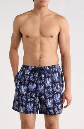 Psycho Bunny Olden Print Swim Shorts in Evening Blue at Nordstrom Rack, Size Xxx-Large
