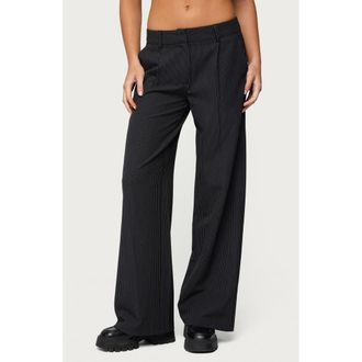 Edikted Pinstripe Low Rise Straight Leg Pants in Black at Nordstrom, Size X-Large