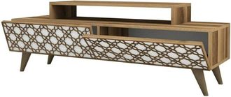 Dmora Mobile porta tv Arnara, Credenza da soggiorno, Armadio basso per tv, Base parete attrezzata, 140x42h49 cm, Noce e Bianco - Dmora