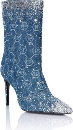 Philipp Plein Denim Low Boots Monogram Strass 9 Women in Lightblue at Nordstrom, Size 36