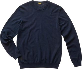 Blauer Rondgebreide trui - Heren - Ronde hals truien - Blauw - XL - Katoen - Truien & Vesten