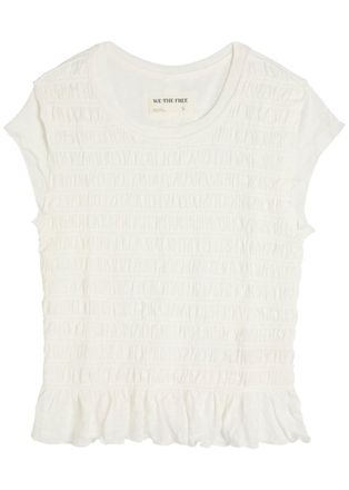 Free People Sylvie Shirred Cotton-blend T-shirt - Ivory - XL (UK 20-22 / XL)