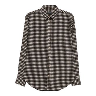 Emporio Armani Lange mouwen micro-ruit flanellen shirt - Heren - Casual Overhemden - Veelkleurig - L - Katoen - Overhemden