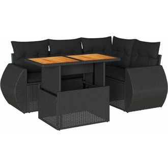 vidaXL Set De Muebles De Jard&iacute;n 5 Pzas Y Cojines Rat&aacute;n Sint&eacute;tico Negro