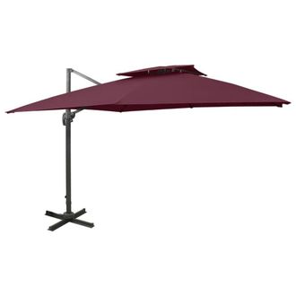 Berkfield Home Cantilever Umbrella with Double Top 300x300 cm Bordeaux Red