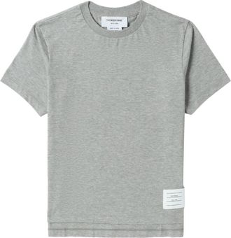 Thom Browne logo-patch short-sleeve T-shirt - women - Cotton - 38 - Grey