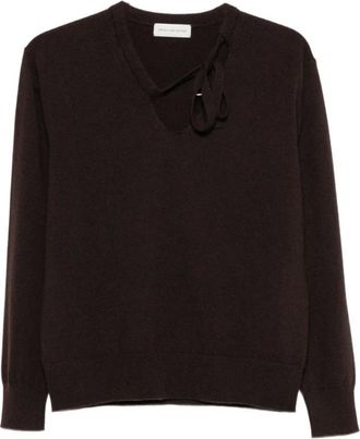Dries Van Noten V-hals trui - Dames - Truien - Bruin - Maat: XS Zijde