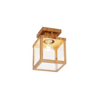 QAZQA Industrial Plaf&oacute;n De Exterior Industrial De Madera Con Cristal Transparente - Rotterdam Acero /vidrio Cuadrada Adecuado Para Led Max. 1 X 15 Watt - Qa