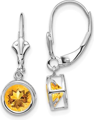 Diamond2Deal 14k White Gold 6mm Citrine Drop Dangle Earrings
