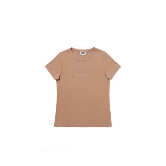 Freddy T-shirt donna girocollo con grafica dorata e fondo stondato