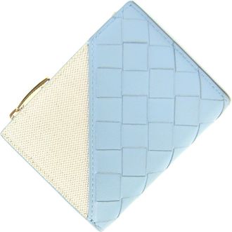 Bottega Veneta Intrecciato Light Blue Leather Canvas Wallet (Bi-Fold) (Pre-Owned)