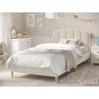 Flair Scallop Velvet Bed Frame Beige | Size: Double