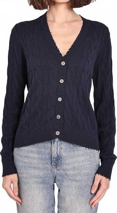 Minnie Rose Pointelle Cotton Cashmere Cardigan In Navy