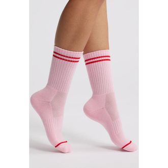 Le Bon Shoppe Boyfriend Stripe Cotton Blend Crew Socks in Amour Pink at Nordstrom