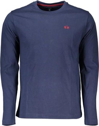 La Martina Blauw Longsleeve Klassieke Pasvorm T-Shirt - Heren - Longsleeves - Blauw - 2XL - Katoen - Tops