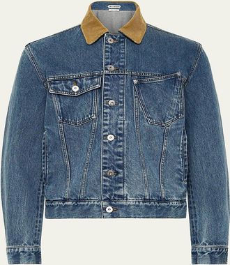 J.W.Anderson Mens Corduroy-Collar Twisted Pocket Denim Jacket