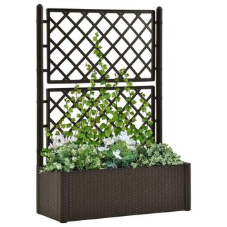 Berkfield Home Garden Raised Bed with Trellis & Self Watering System Mocha in Black