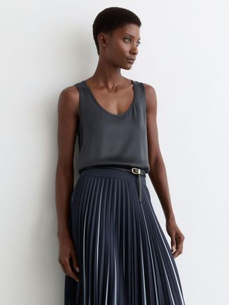 Reiss Navy Silk-front Cami Top, XS