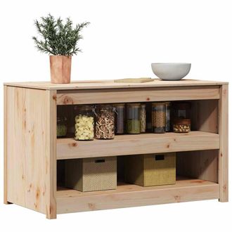 Berkfield Home Kitchen Cabinet Untreated Pinewood Medium Rectangular in Light Tan