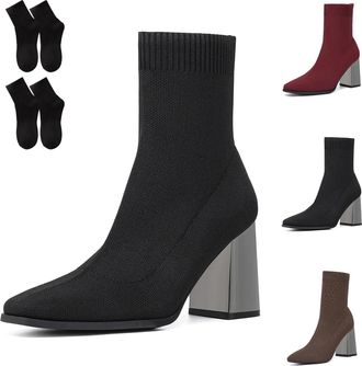 Generic 2026 New Womens Pointed Toe Ankle Boots - Dressy Comfy Knit Sock Booties for Fall & Winter, Perfect for Formal Occasions(Black,10.5)