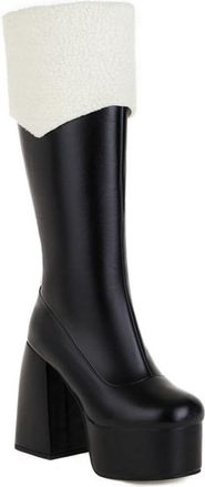 Generic Womens Knee High Boots Classic Round Toe Chunky Block Heel Punk Platform Vintage Winter Shoes (5.5,Black)