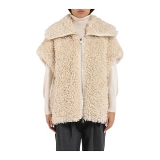 Lou Andr&eacute;a Jassen, Dames, Beige, S, Vest met wijde kraag