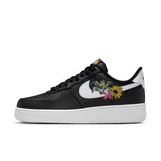 Nike Womens Air Force 1 07 Premium Flowers Shoes in Black | IB6644-001