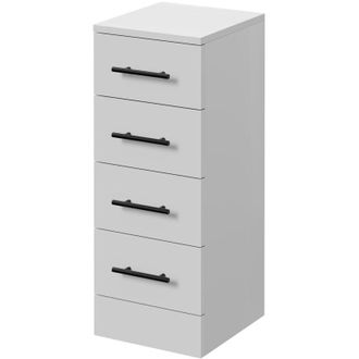 Alexander James Alexander James Gloss White 300mm x 330mm 4 Drawer Storage Unit - 300mm - Matt Black 96mm Knurled Bar Handle
