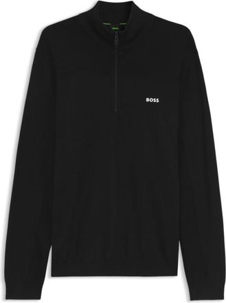 BOSS Zipper-neck virgin-wool-blend sweater with logo